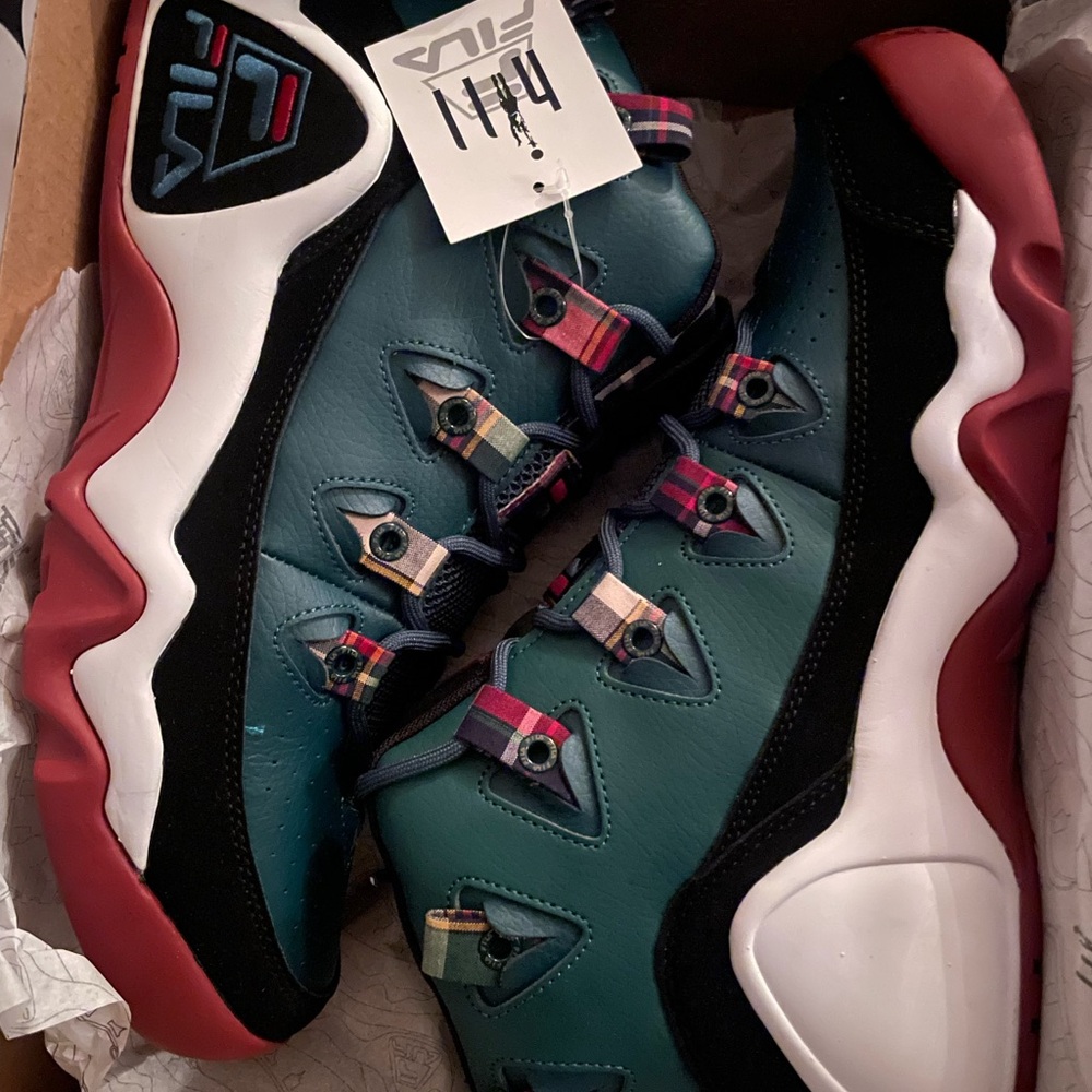 New Fila Grant Hill Teal and Burgundy Sneakers